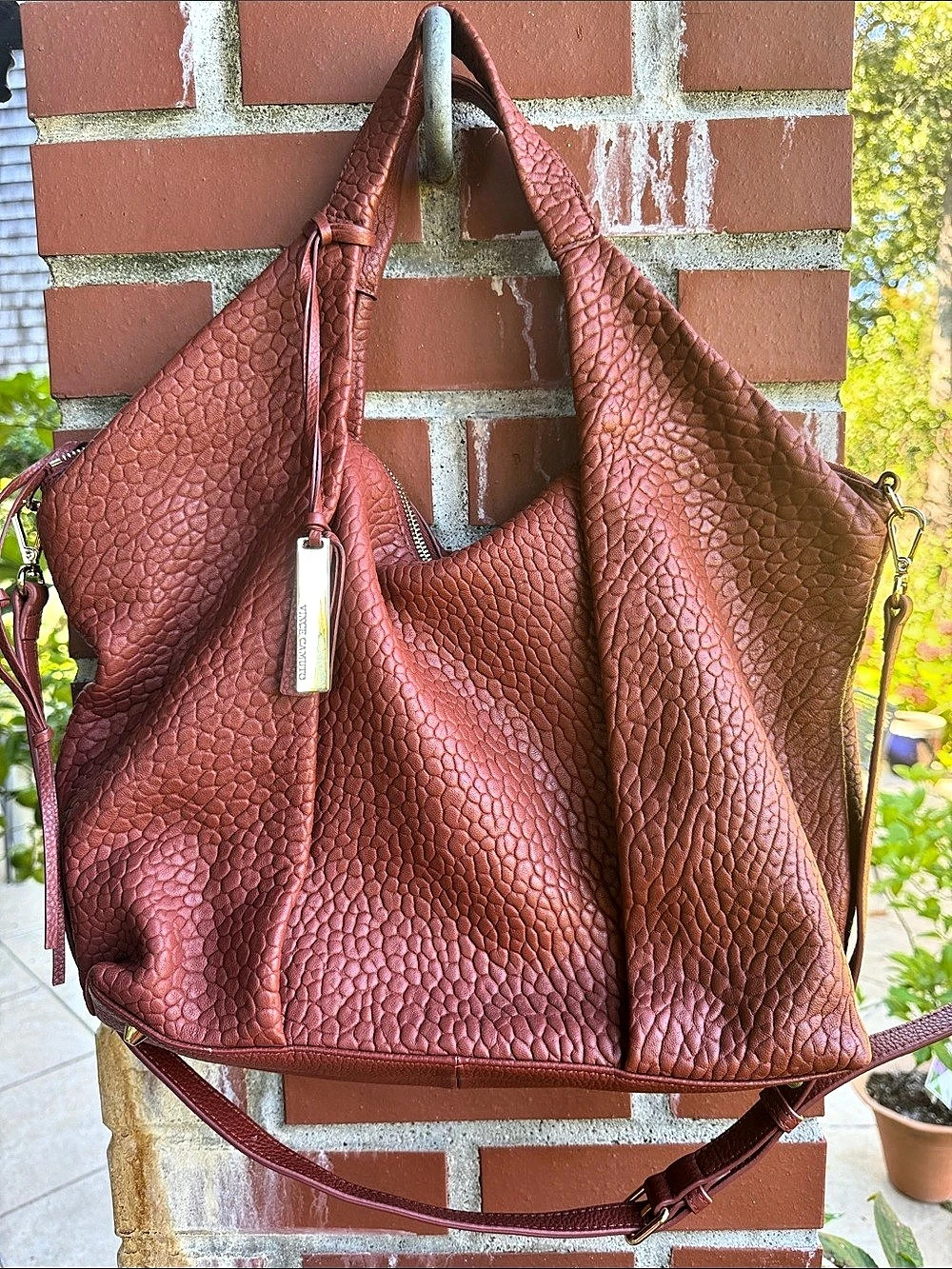 Vince Camuto Pebbled Leather Hobo Bag in Brown Like New